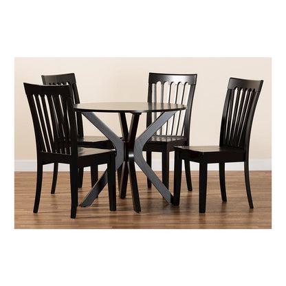 Zora Modern and Contemporary Dark Brown Finished Wood 5-Piece Dining Set