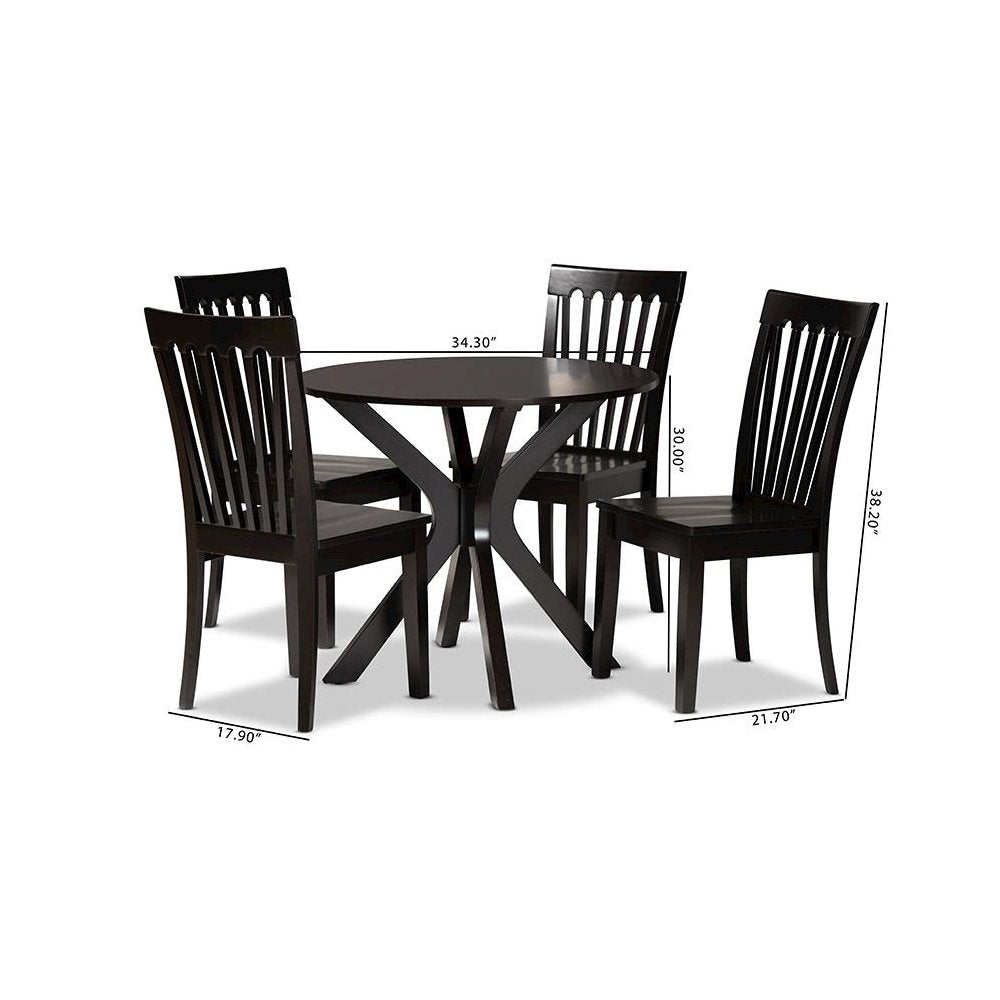 Zora Modern and Contemporary Dark Brown Finished Wood 5-Piece Dining Set