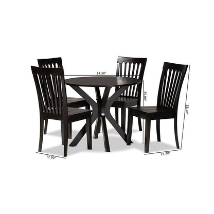 Zora Modern and Contemporary Dark Brown Finished Wood 5-Piece Dining Set