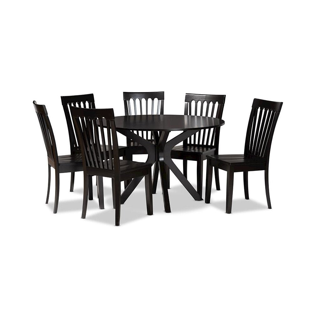 Zora Modern and Contemporary Dark Brown Finished Wood 7-Piece Dining Set