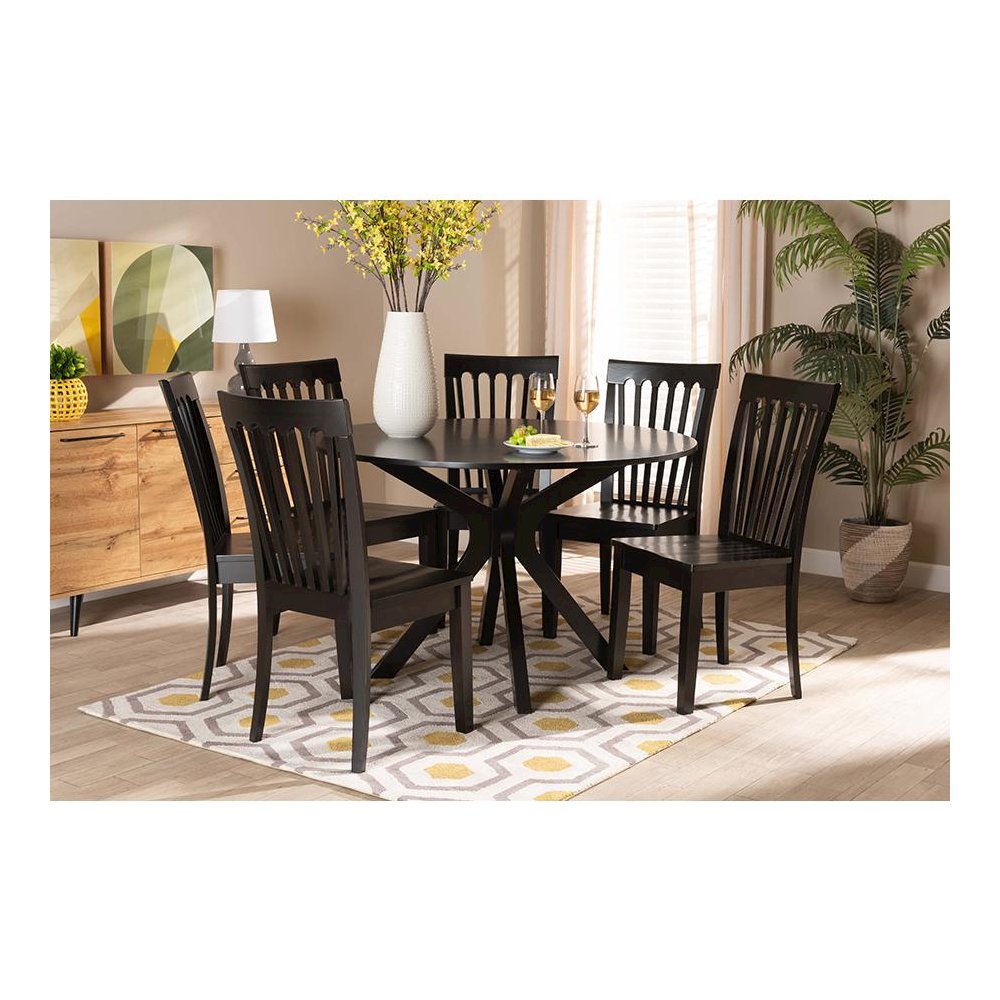 Zora Modern and Contemporary Dark Brown Finished Wood 7-Piece Dining Set