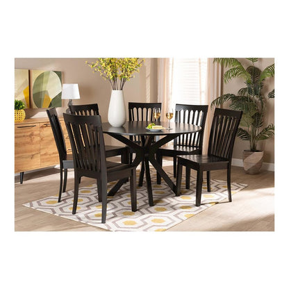 Zora Modern and Contemporary Dark Brown Finished Wood 7-Piece Dining Set