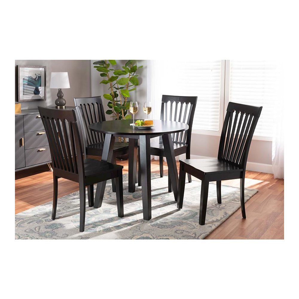 Zala Modern and Contemporary Dark Brown Finished Wood 5-Piece Dining Set