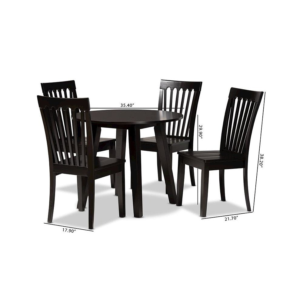 Zala Modern and Contemporary Dark Brown Finished Wood 5-Piece Dining Set