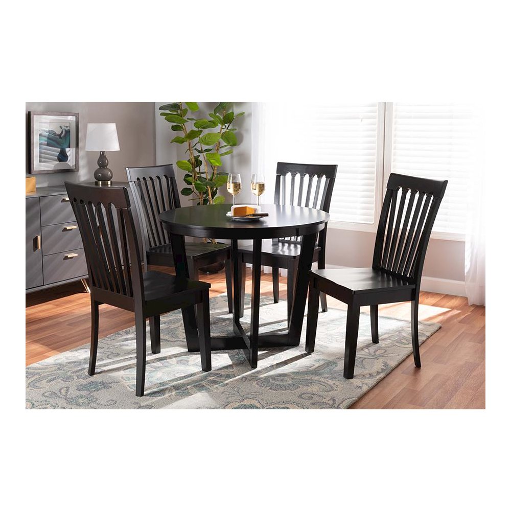 Sasa Modern and Contemporary Dark Brown Finished Wood 5-Piece Dining Set