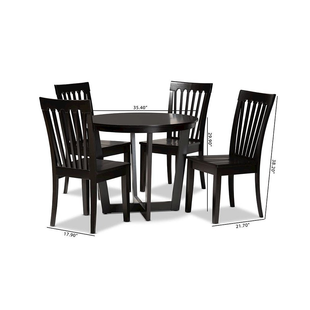 Sasa Modern and Contemporary Dark Brown Finished Wood 5-Piece Dining Set