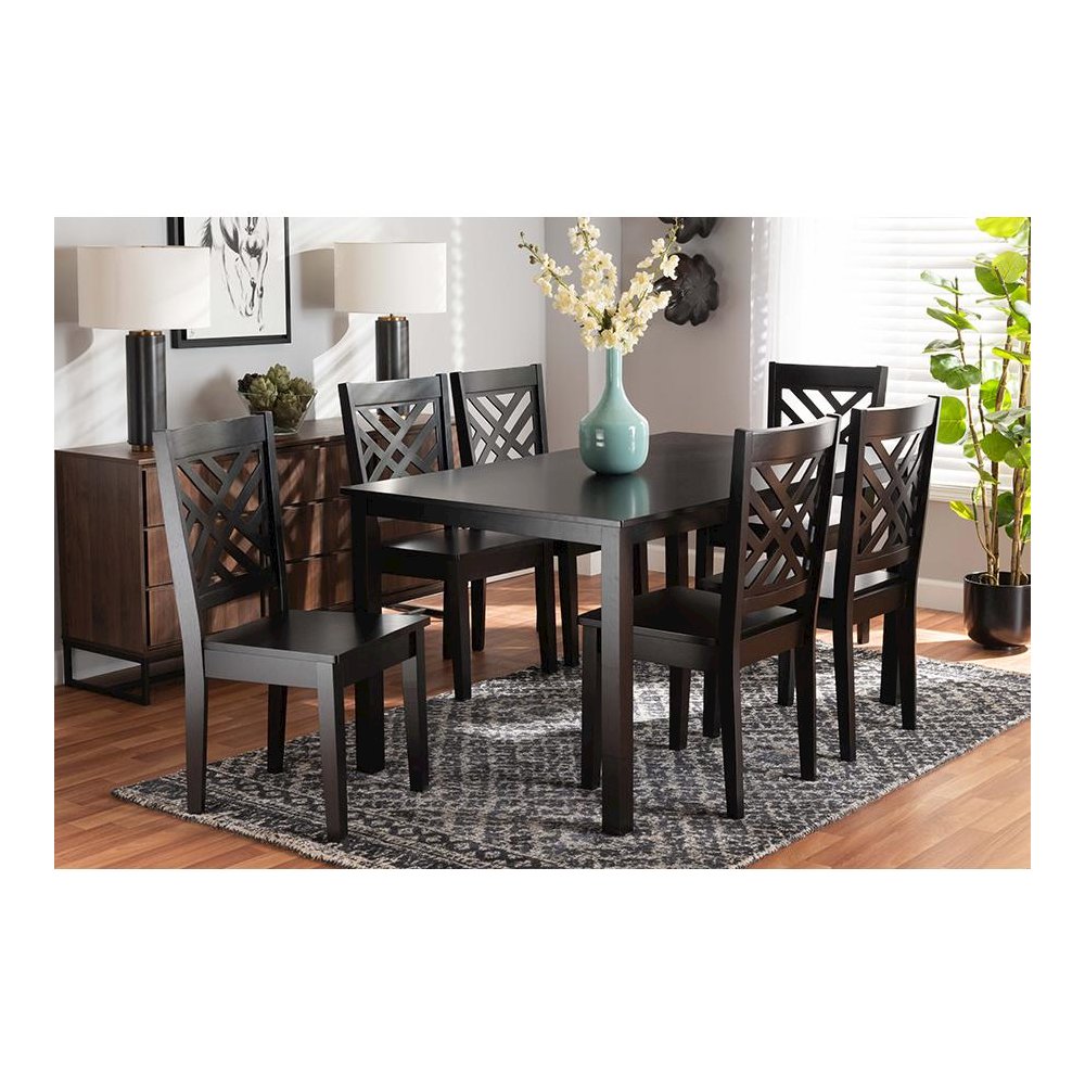 Ani Modern and Contemporary Dark Brown Finished Wood 7-Piece Dining Set