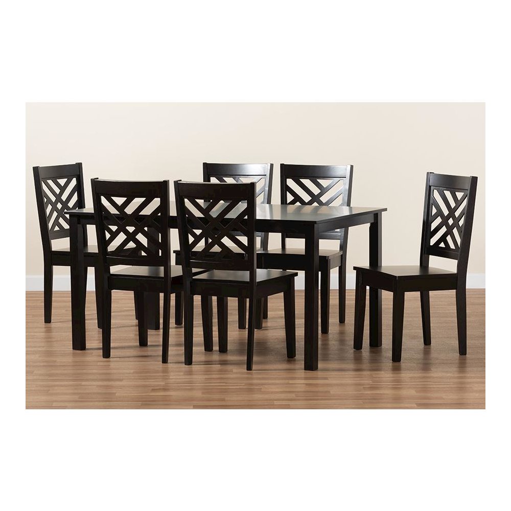 Ani Modern and Contemporary Dark Brown Finished Wood 7-Piece Dining Set
