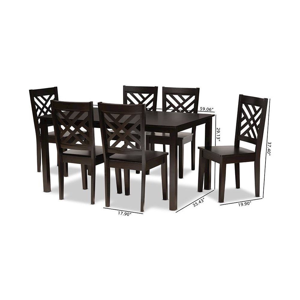 Ani Modern and Contemporary Dark Brown Finished Wood 7-Piece Dining Set