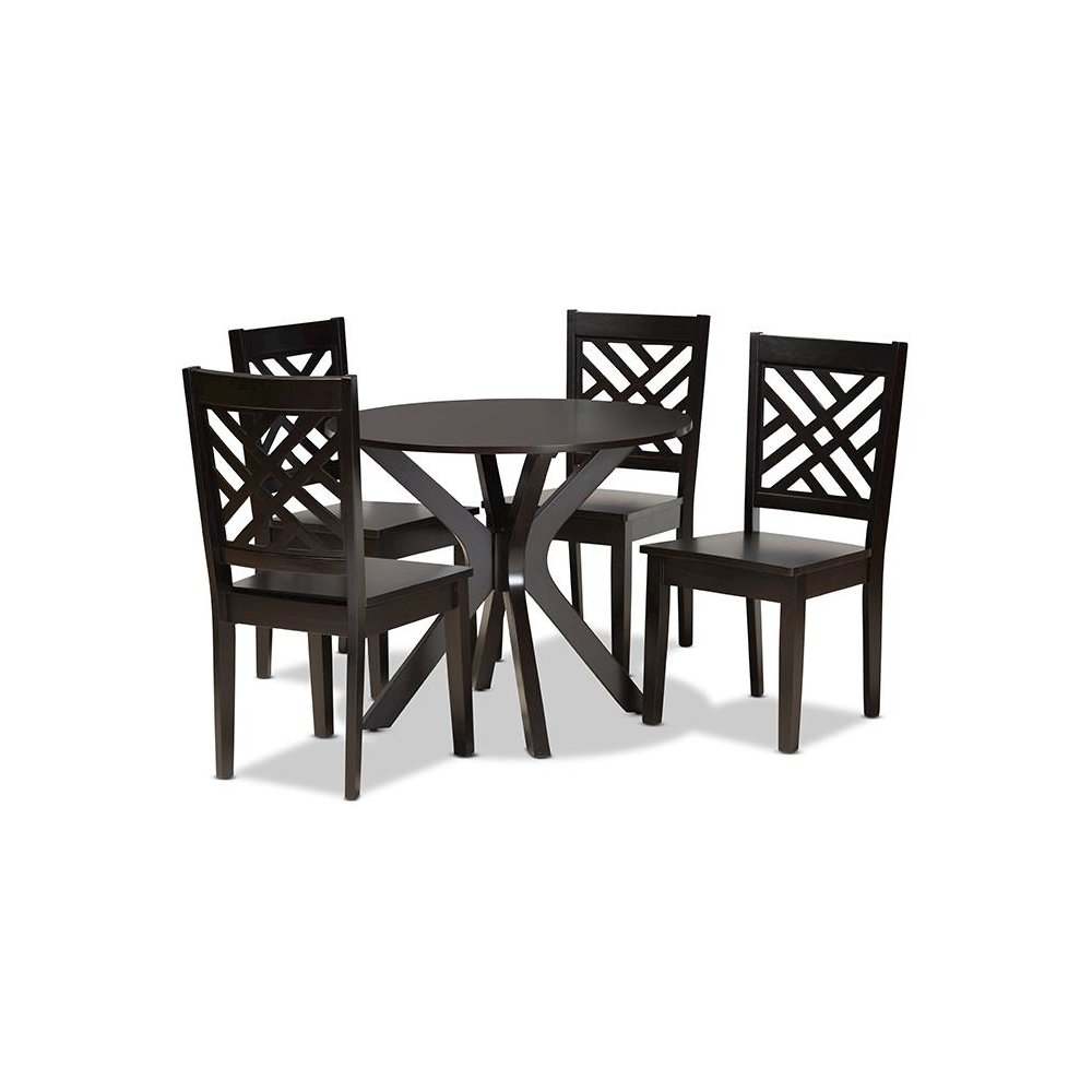 Ela Modern and Contemporary Dark Brown Finished Wood 5-Piece Dining Set