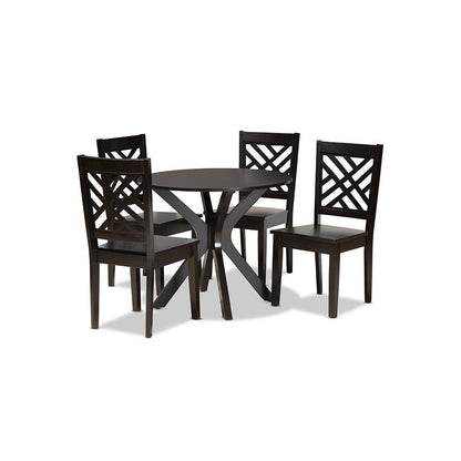 Ela Modern and Contemporary Dark Brown Finished Wood 5-Piece Dining Set