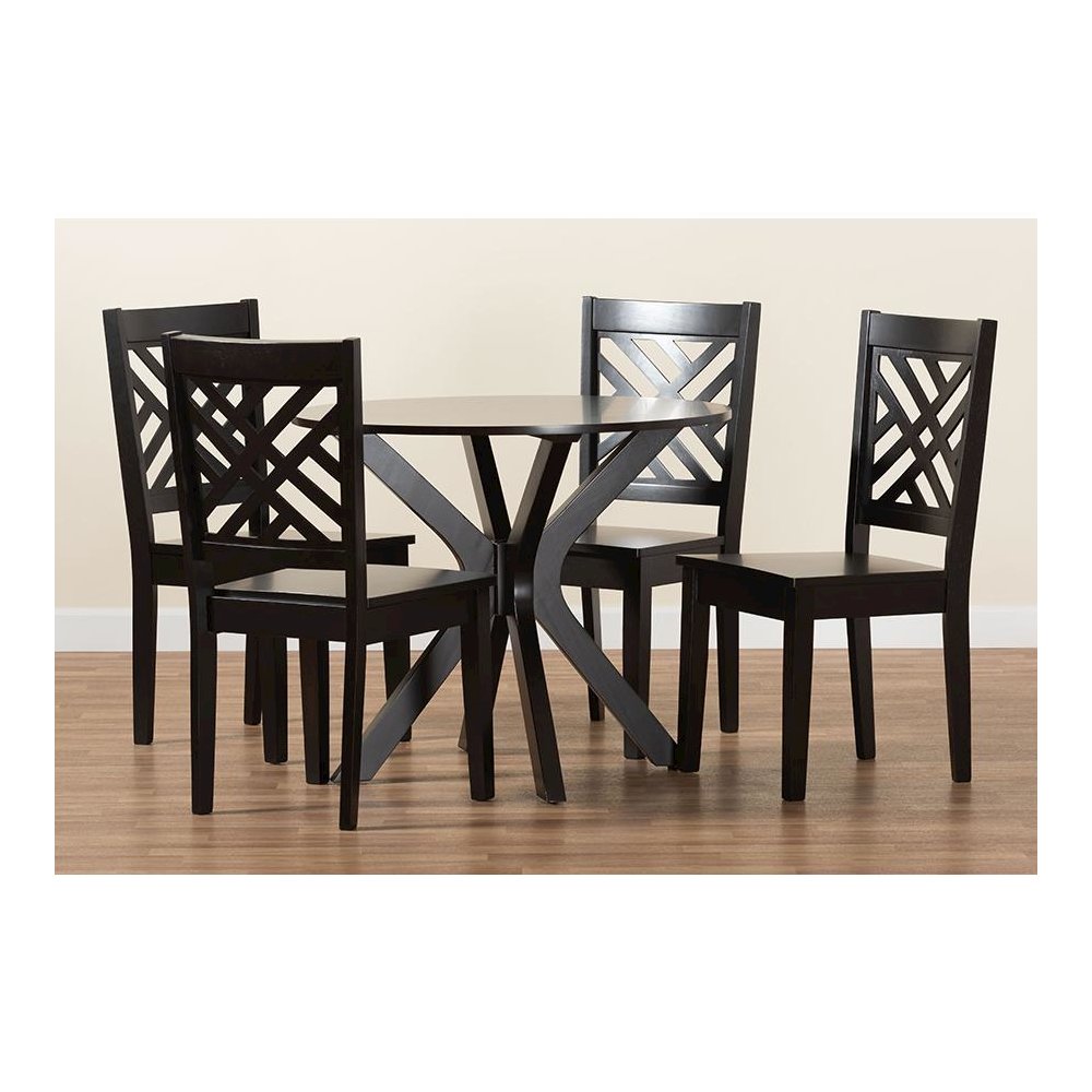 Ela Modern and Contemporary Dark Brown Finished Wood 5-Piece Dining Set