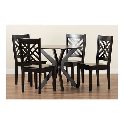 Ela Modern and Contemporary Dark Brown Finished Wood 5-Piece Dining Set