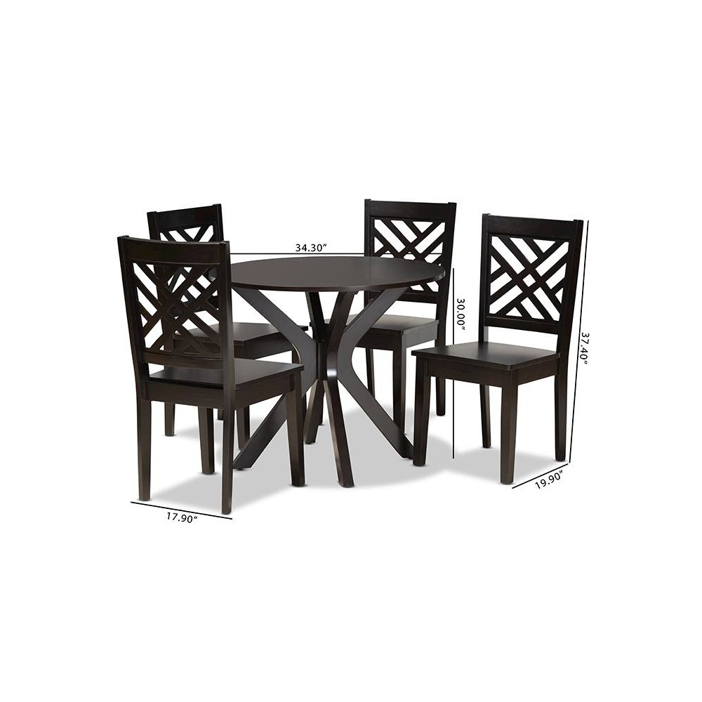 Ela Modern and Contemporary Dark Brown Finished Wood 5-Piece Dining Set