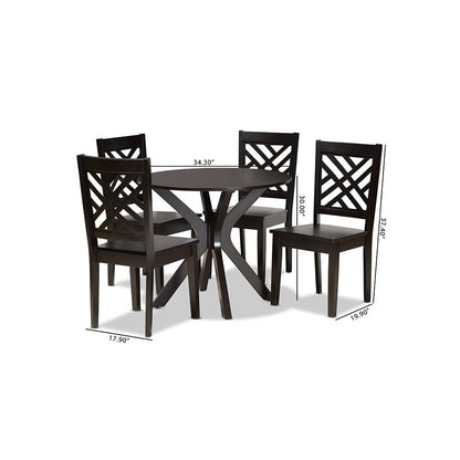 Ela Modern and Contemporary Dark Brown Finished Wood 5-Piece Dining Set