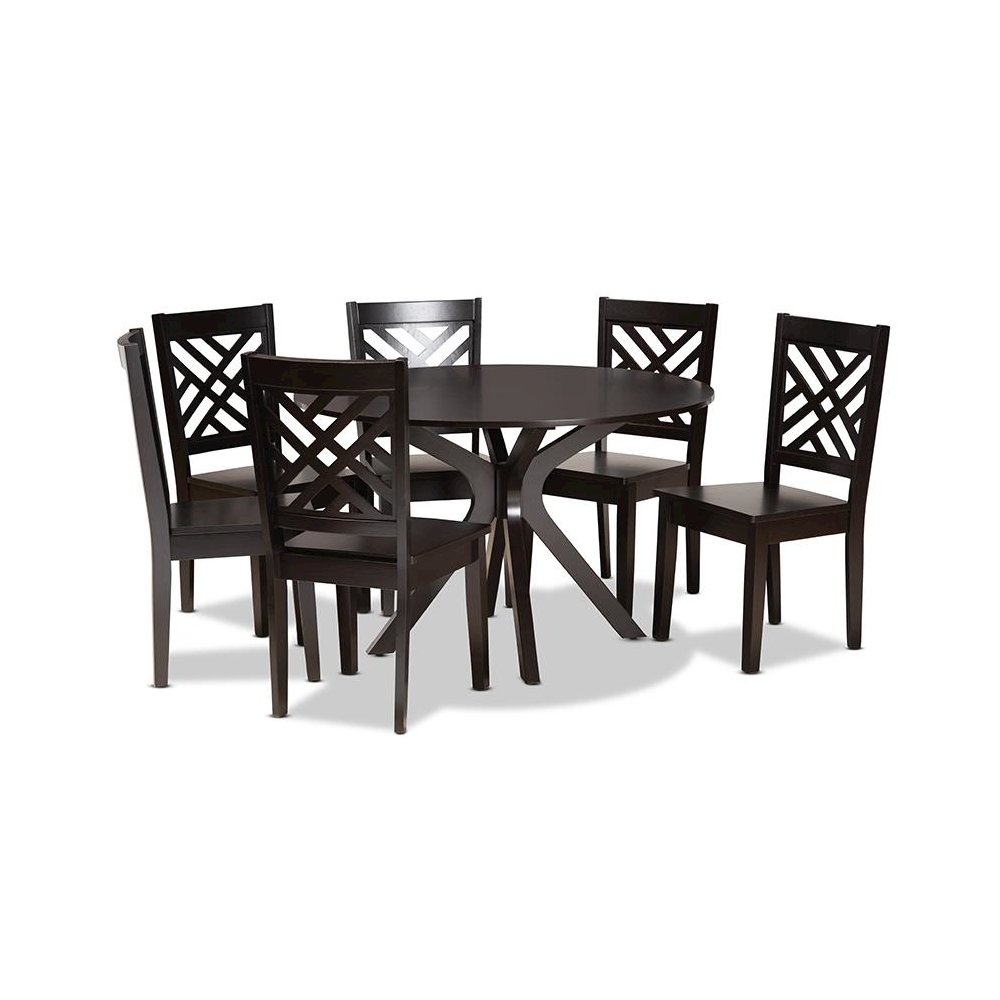 Ela Modern and Contemporary Dark Brown Finished Wood 7-Piece Dining Set