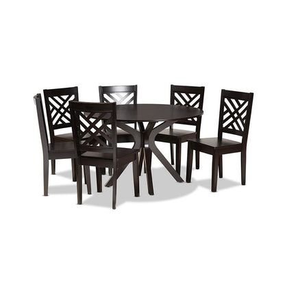 Ela Modern and Contemporary Dark Brown Finished Wood 7-Piece Dining Set