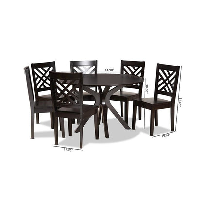 Ela Modern and Contemporary Dark Brown Finished Wood 7-Piece Dining Set