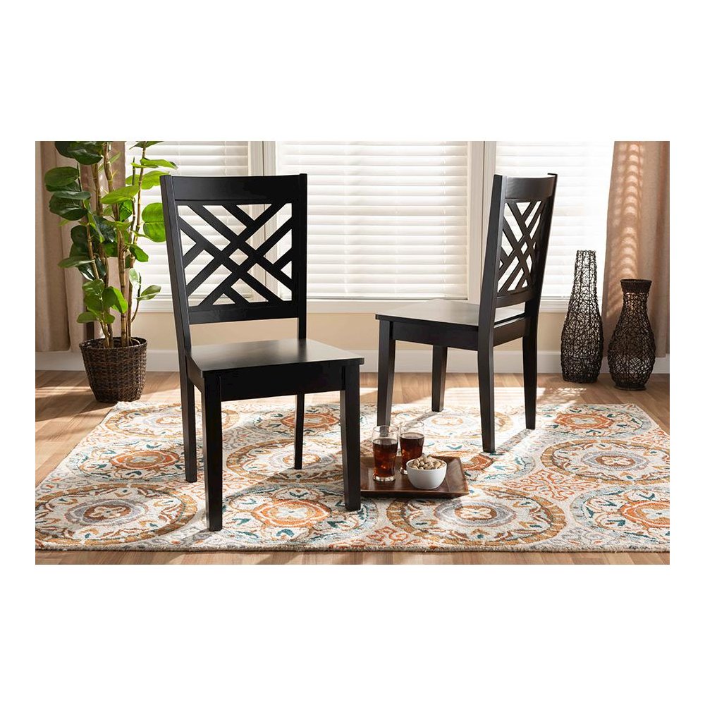 Transitional Dark Brown Finished Wood 2-Piece Dining Chair Set