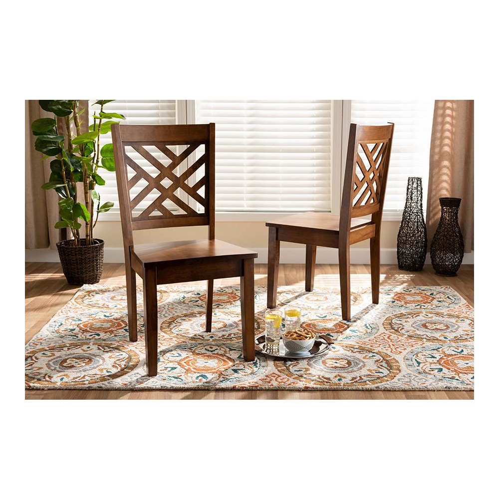 Transitional Walnut Brown Finished Wood 2-Piece Dining Chair Set