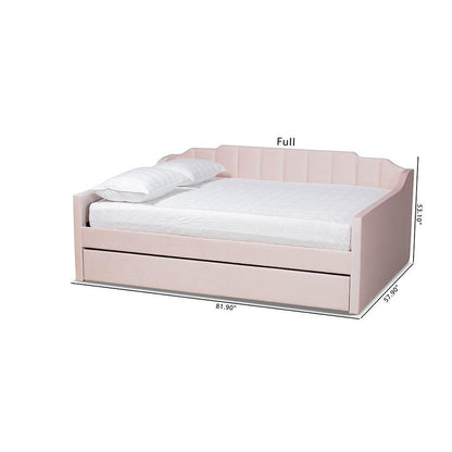 Pink Velvet Fabric Upholstered Full Size Daybed with Trundle