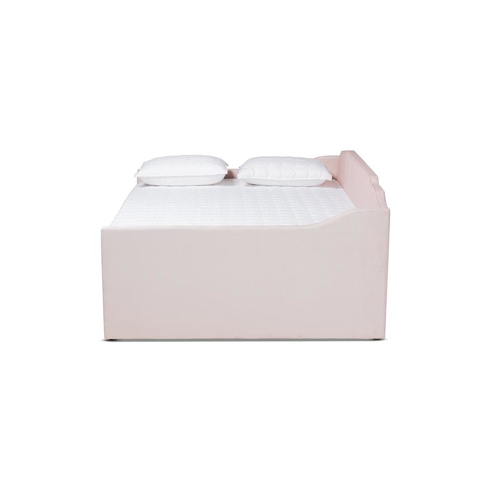 Pink Velvet Fabric Upholstered Full Size Daybed with Trundle