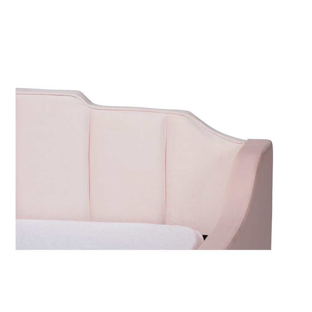Pink Velvet Fabric Upholstered Full Size Daybed with Trundle