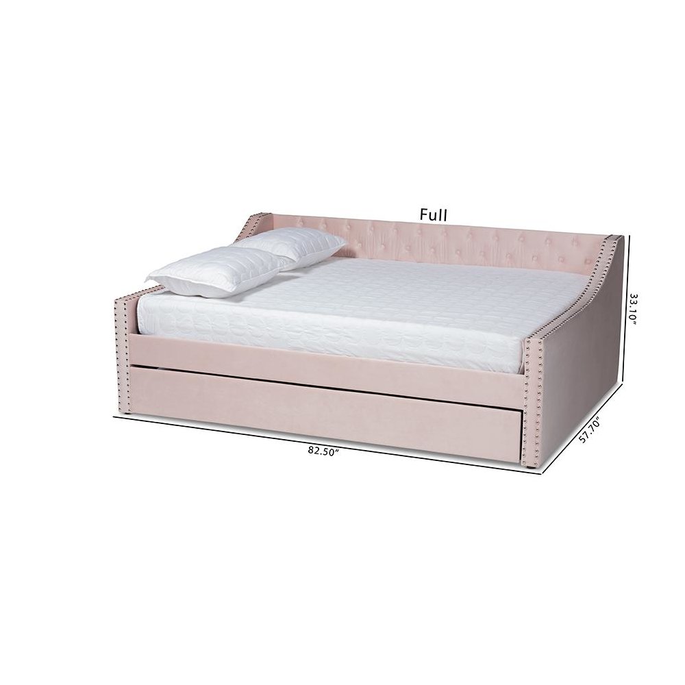 Pink Velvet Fabric Upholstered Full Size Daybed with Trundle