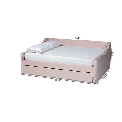 Pink Velvet Fabric Upholstered Full Size Daybed with Trundle