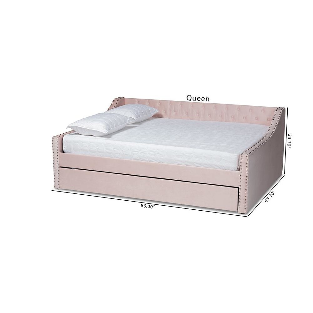 Pink Velvet Fabric Upholstered Full Size Daybed with Trundle