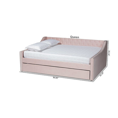 Pink Velvet Fabric Upholstered Full Size Daybed with Trundle