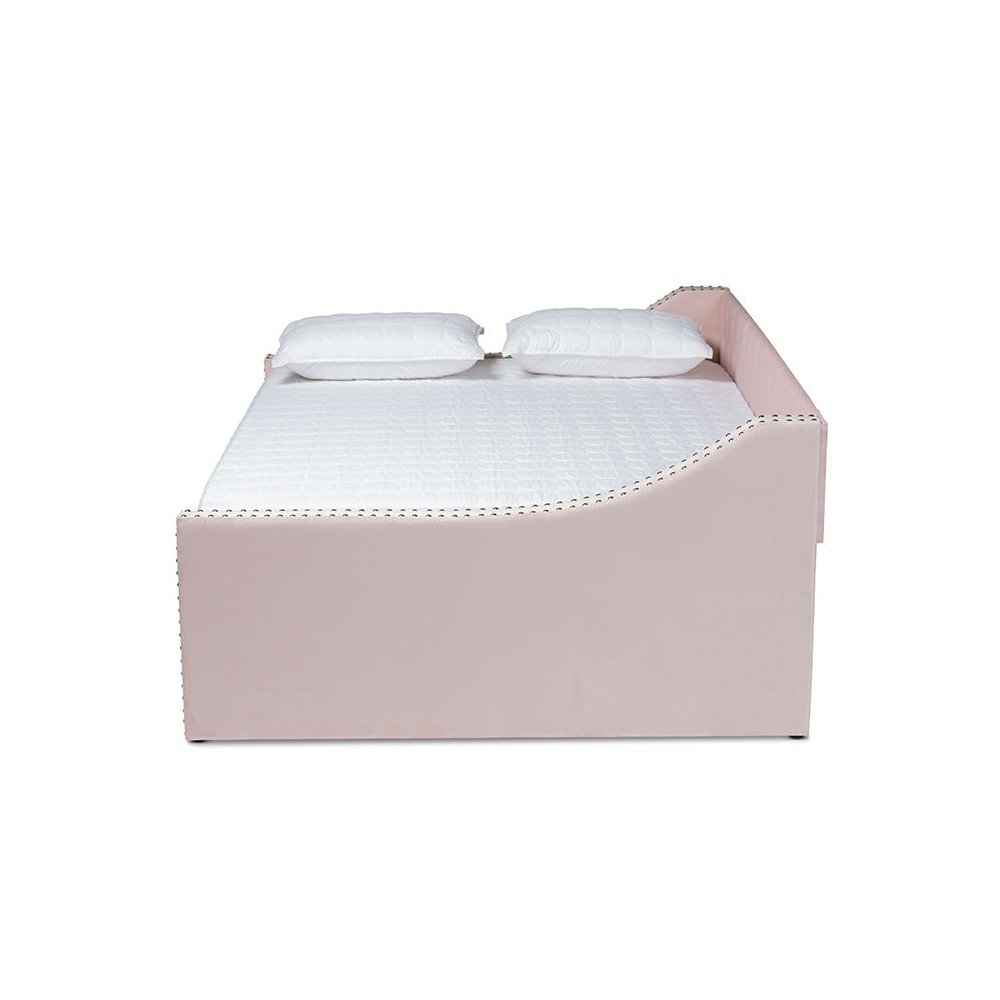 Pink Velvet Fabric Upholstered Full Size Daybed with Trundle
