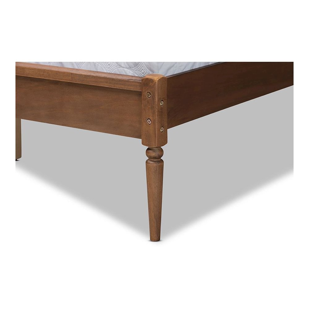 Walnut Brown Finished Wood and Synthetic Rattan Full Size Platform Bed