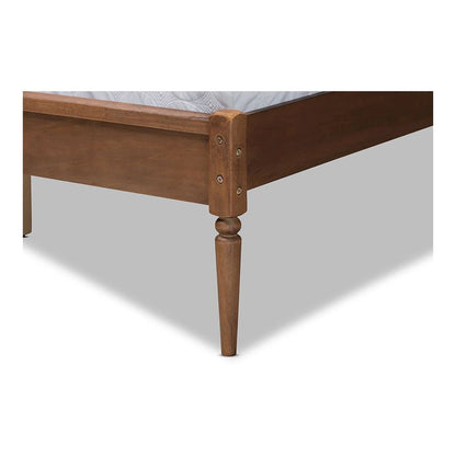 Walnut Brown Finished Wood and Synthetic Rattan Full Size Platform Bed
