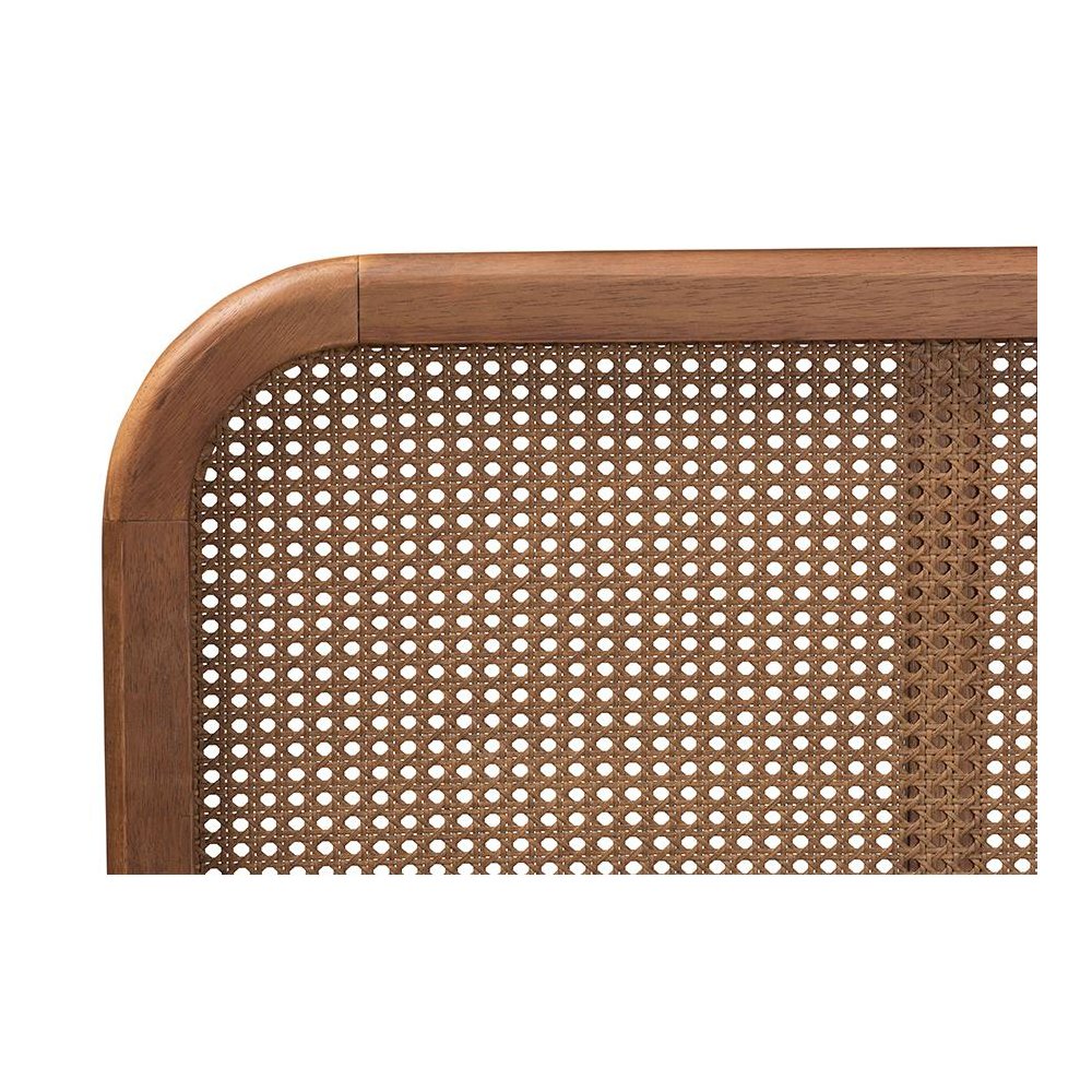 Walnut Brown Finished Wood and Synthetic Rattan Full Size Platform Bed