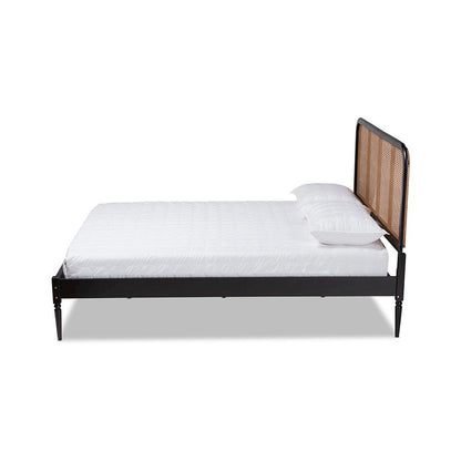 Charcoal Finished Wood and Synthetic Rattan Queen Size Platform Bed