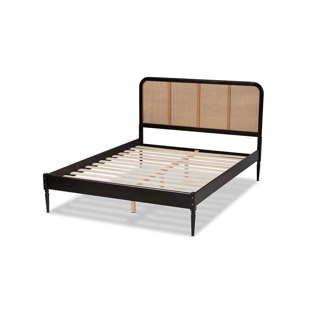 Charcoal Finished Wood and Synthetic Rattan Queen Size Platform Bed