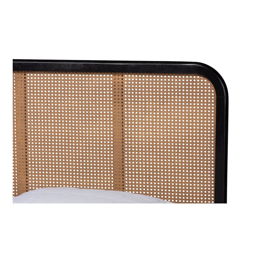 Charcoal Finished Wood and Synthetic Rattan Queen Size Platform Bed