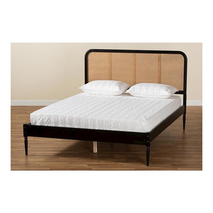 Charcoal Finished Wood and Synthetic Rattan Queen Size Platform Bed