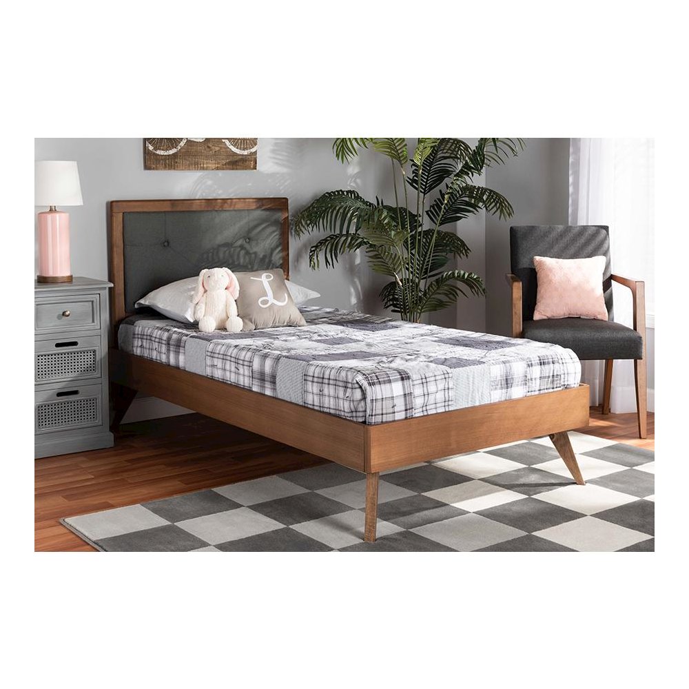 Walnut Brown Finished Wood Twin Size Platform Bed