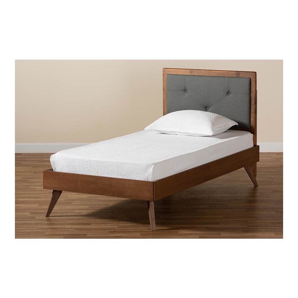 Walnut Brown Finished Wood Twin Size Platform Bed