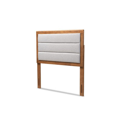 Light Grey Fabric Upholstered and Walnut Brown Finished Wood Twin Size Headboard