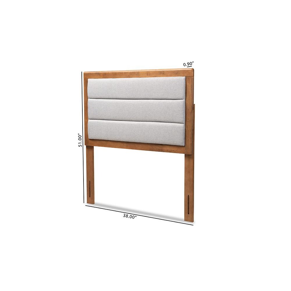 Light Grey Fabric Upholstered and Walnut Brown Finished Wood Twin Size Headboard