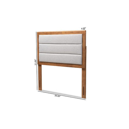 Light Grey Fabric Upholstered and Walnut Brown Finished Wood Twin Size Headboard