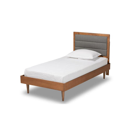 Walnut Brown Finished Wood Twin Size Platform Bed