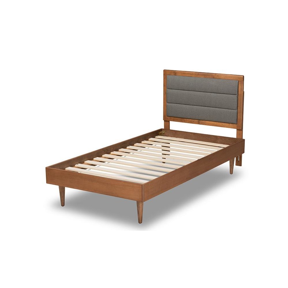 Walnut Brown Finished Wood Twin Size Platform Bed