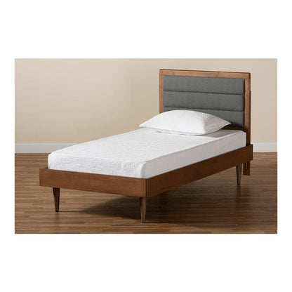 Walnut Brown Finished Wood Twin Size Platform Bed