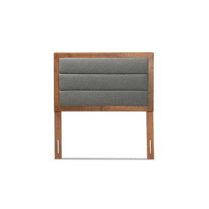 Dark Grey Fabric Upholstered and Walnut Brown Finished Wood Twin Size Headboard