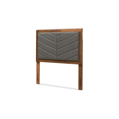 Dark Grey Fabric Upholstered and Walnut Brown Finished Wood Twin Size Headboard