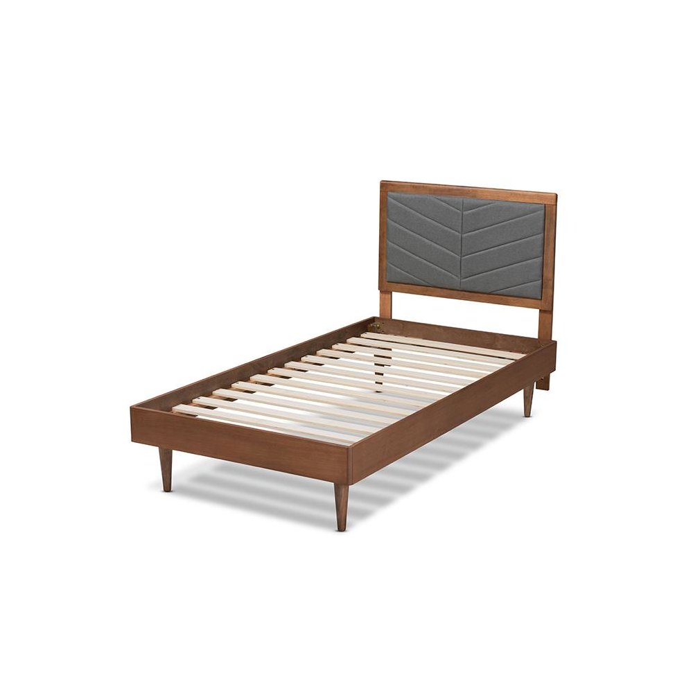 Walnut brown Finished Wood Twin Size Platform Bed